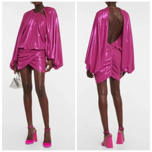THE ATTICO Karen Mini Dress Pink Violet Lamé Cutout Cocktail US 4 IT 40 chain - Picture 1 of 16